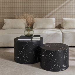 Sweeek - Pair Of Round Marble-Effect Nesting Coffee Tables Black 1X58X40 Cm - Paros - thumbnail 7