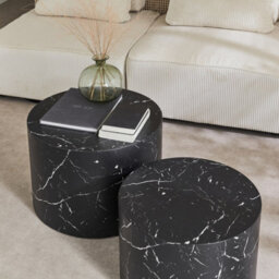 Sweeek - Pair Of Round Marble-Effect Nesting Coffee Tables Black 1X58X40 Cm - Paros - thumbnail 8