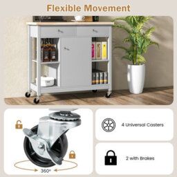 Costway Kitchen Trolley Cart Rolling Kitchen Island W/ Cabinet & Rubber Wood Top - thumbnail 6