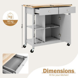 Costway Kitchen Trolley Cart Rolling Kitchen Island W/ Cabinet & Rubber Wood Top - thumbnail 3