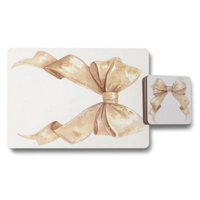 Benjamin Tate Design Gold Ribbon Placemats And Coasters Set Designer Artwork Wood Base Limited Edition - image 1