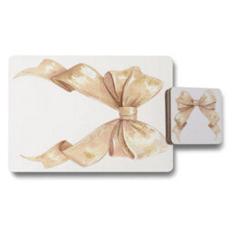 Benjamin Tate Design Gold Ribbon Placemats And Coasters Set Designer Artwork Wood Base Limited Edition - thumbnail 1