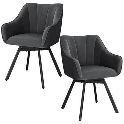 Dark Gray 2Pcs Dining Chairs With Armrests And Backrest Modern Swivel Velvet Side Chairs - image 1