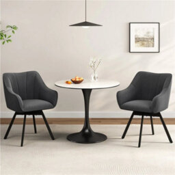 Dark Gray 2Pcs Dining Chairs With Armrests And Backrest Modern Swivel Velvet Side Chairs - thumbnail 4