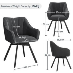 Dark Gray 2Pcs Dining Chairs With Armrests And Backrest Modern Swivel Velvet Side Chairs - thumbnail 2