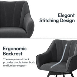 Dark Gray 2Pcs Dining Chairs With Armrests And Backrest Modern Swivel Velvet Side Chairs - thumbnail 3