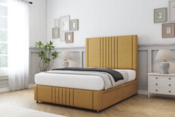 "Sloomy Harrington Mustard Plush Divan Bed No Drawers-54"" Floor Standing Headboard 12"" Footboard 5' King" - thumbnail 3