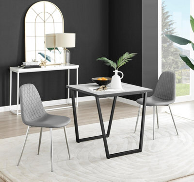 Furniturebox Uk Carson White Marble Effect Square Dining Table & 2 Grey Corona Silver Chairs - image 1