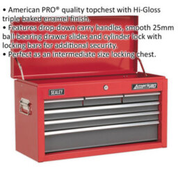 High Gloss Red 6 Drawer Tool Chest Storage Unit 600 X 260 X 340mm - thumbnail 2