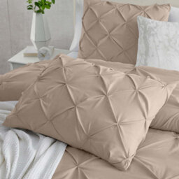 Ameha Pintuck Duvet Cover With Pillowcase Anti-Allergic Microfiber Pinch Pleat Diamond Design Beige Double 200X200Cm - thumbnail 4