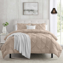 Ameha Pintuck Duvet Cover With Pillowcase Anti-Allergic Microfiber Pinch Pleat Diamond Design Beige Double 200X200Cm - thumbnail 1