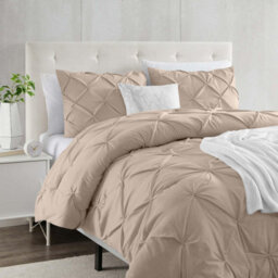 Ameha Pintuck Duvet Cover With Pillowcase Anti-Allergic Microfiber Pinch Pleat Diamond Design Beige Double 200X200Cm - thumbnail 6