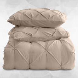 Ameha Pintuck Duvet Cover With Pillowcase Anti-Allergic Microfiber Pinch Pleat Diamond Design Beige Double 200X200Cm - thumbnail 2