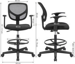 Songmics Drafting Stool Chair With Armrest, Mesh Office Chair, Ergonomic Painting Chair With Height Adjustable Footrest, Black - thumbnail 2