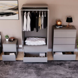 Lassic Vida Designs Denver 3 Piece Bedroom Set - (2 Drawer Large Bedside Chest, 4 Drawer Chest, 2 Door 2 Drawer Wardrobe), Grey - thumbnail 5
