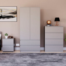 Lassic Vida Designs Denver 3 Piece Bedroom Set - (2 Drawer Large Bedside Chest, 4 Drawer Chest, 2 Door 2 Drawer Wardrobe), Grey - thumbnail 3