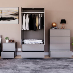 Lassic Vida Designs Denver 3 Piece Bedroom Set - (2 Drawer Large Bedside Chest, 4 Drawer Chest, 2 Door 2 Drawer Wardrobe), Grey - thumbnail 4