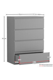 Lassic Vida Designs Denver 3 Piece Bedroom Set - (2 Drawer Large Bedside Chest, 4 Drawer Chest, 2 Door 2 Drawer Wardrobe), Grey - thumbnail 7