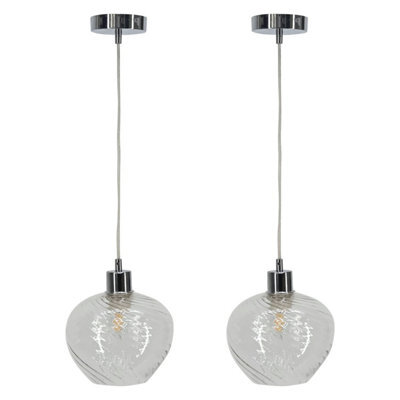 First Choice Lighting Set Of 2 Bradson - Clear Swirl Glass With Chrome Pendant Fittings - image 1