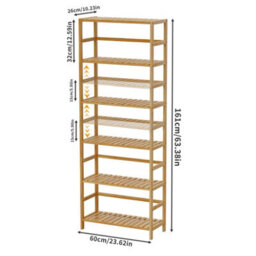 Fativo  6-Tier Bamboo Bookshelf Tall Bookcase Adjustable Large Flower Stand Washing Room L 60X W 26X H 161Cm - thumbnail 2