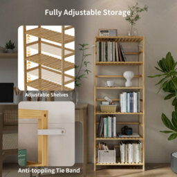 Fativo  6-Tier Bamboo Bookshelf Tall Bookcase Adjustable Large Flower Stand Washing Room L 60X W 26X H 161Cm - thumbnail 6