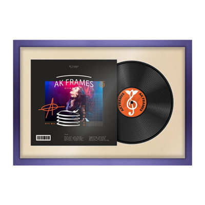 "AK Frames 25X17"" Purple Modern Vinyl Record Frame With Ivory Mount For 12 Inch Lp Cover & Disc - Overlapped Design" - image 1