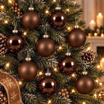 Decoris 10 Espressio Brown Glass Baubles Christmas Tree Decorations - image 1