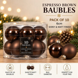 Decoris 10 Espressio Brown Glass Baubles Christmas Tree Decorations - thumbnail 4