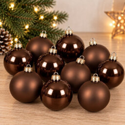 Decoris 10 Espressio Brown Glass Baubles Christmas Tree Decorations - thumbnail 5