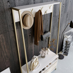 Decorotika Devin Hall Tree Coat Stand Coat Rack With 7 Metal Hooks White&white Marble Effect - thumbnail 3