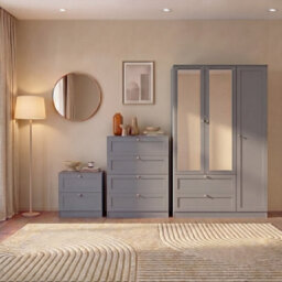 Lassic Vida Designs Altino 3 Piece Bedroom Set (2 Drawer Bedside, 4 Drawer Chest, 3 Door 2 Drawer Wardrobe), Grey