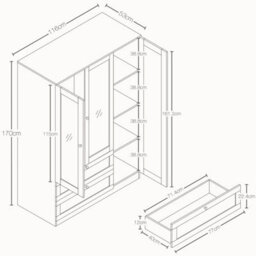 Lassic Vida Designs Altino 3 Piece Bedroom Set (2 Drawer Bedside, 4 Drawer Chest, 3 Door 2 Drawer Wardrobe), Grey - thumbnail 7