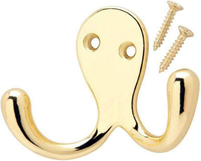 Fort Fasteners Robe Hooks Twin Brass Plated Pack Of 2 - image 1