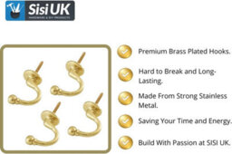 SISI UK Curtain Holdbacks Brass Tie Back Hooks For Curtains U Shaped Ball End Hooks For Curtains Clothes Hanger Pack Of 4 - thumbnail 3