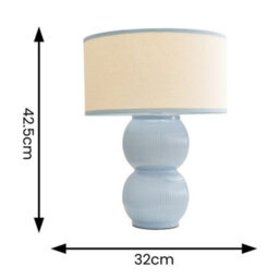 Valuelights Gemma Linen With Blue Trim Drum Lamp Shade Stacked Ribbed Blue Glazed Table Lamp - thumbnail 3