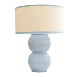 Valuelights Gemma Linen With Blue Trim Drum Lamp Shade Stacked Ribbed Blue Glazed Table Lamp - thumbnail 4