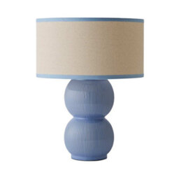 Valuelights Gemma Linen With Blue Trim Drum Lamp Shade Stacked Ribbed Blue Glazed Table Lamp - thumbnail 6