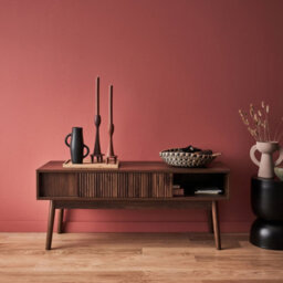 Sweeek. 115Cm Tv Unit Grooved Wood Detail 2 Doors Linear Dark Wood Colour 115X40X48 Cm - thumbnail 2
