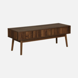 Sweeek. 115Cm Tv Unit Grooved Wood Detail 2 Doors Linear Dark Wood Colour 115X40X48 Cm - thumbnail 5