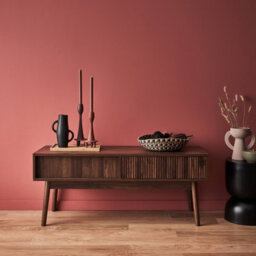 Sweeek. 115Cm Tv Unit Grooved Wood Detail 2 Doors Linear Dark Wood Colour 115X40X48 Cm - thumbnail 4