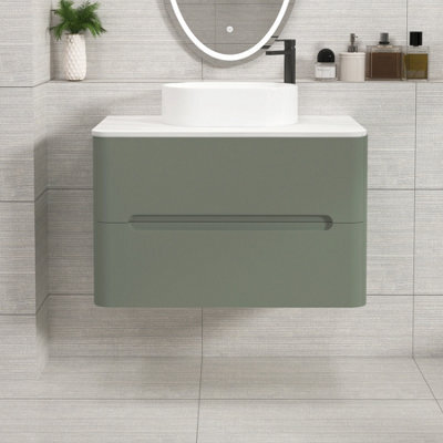 Royal Bathrooms Venice 800mm Sage Green Wall Mounted Bathroom Countertop Vanity Unit 2 Drawer With Peak Basin - image 1