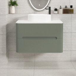 Royal Bathrooms Venice 800mm Sage Green Wall Mounted Bathroom Countertop Vanity Unit 2 Drawer With Peak Basin - thumbnail 1
