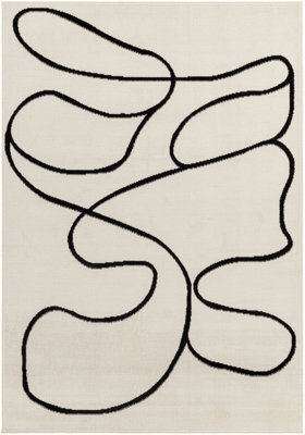 Livabliss Pisa-Modern Off-White Black Living Dining Bedroom Rug 140 X 200 Cm Easy Care, Non Shedding - image 1