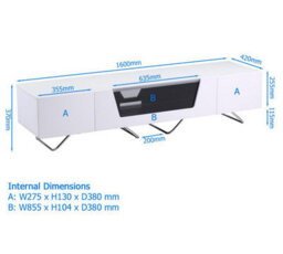 Chromium Tv-Stand With 2 Drawers & 1 Flap Grey, 1600mm - thumbnail 3