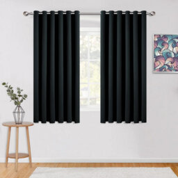 Ameha Plain Blackout Curtain Thick Thermal Insulated Ready Made Eyelet Black Curtains 46'' X 54'' Pair With 2X Tie Backs - thumbnail 3