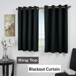 Ameha Plain Blackout Curtain Thick Thermal Insulated Ready Made Eyelet Black Curtains 46'' X 54'' Pair With 2X Tie Backs - thumbnail 1