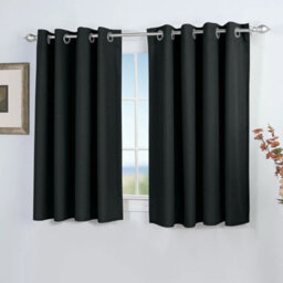 Ameha Plain Blackout Curtain Thick Thermal Insulated Ready Made Eyelet Black Curtains 46'' X 54'' Pair With 2X Tie Backs - thumbnail 4