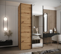 Arte Trosa Iii Oak Artisan Mirrored Sliding Door Wardrobe W1300mm H2450mm D640mm With Black Steel Handles - thumbnail 2