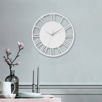 Living And Home White Wall Clocks Roman Numeral Non Ticking Battery Operated For Home 300mm (D) - image 1