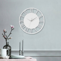 Living And Home White Wall Clocks Roman Numeral Non Ticking Battery Operated  For Home 300mm (D)